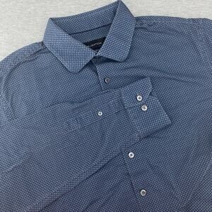 Bugatchi Shirt Mens Large Blue‎ OoohCotton 8 way Stretch Long Sleeve Print XL